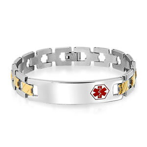 yzuXbg@ANZT?@YX`[N^OuXbgmens medical id tag bracelet 8in gold plated steel x links