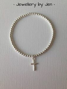 yzuXbg@ANZT?@X^[OVo[r[YXgb`uXbgNXsterling silver stretch beaded bracelet cross christeningholy communion gift