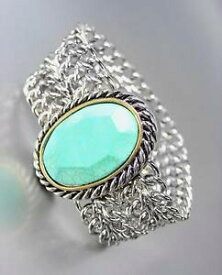 【送料無料】ブレスレット　アクセサリ—　デザイナターコイズシルバーケーブルメダイヨンチェーンブレスレットchunky designer turquoise stone silver cable medallion chain bracelet