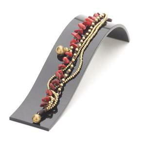 �y���������z�u���X���b�g�@�A�N�Z�T��?�@�S�[���h�g�[�����b�h�R�[�����x���r�[�Y�u���X���b�g81stgeneration brass gold tone red coral bell bead bracelet, 19 cm