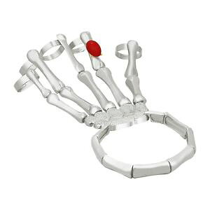 �y���������z�u���X���b�g�@�A�N�Z�T��?�@�f�U�C�i�[�X�^�b�h�{���g listingbracelet designer hand adjustable silver finish red stone stud metal skull