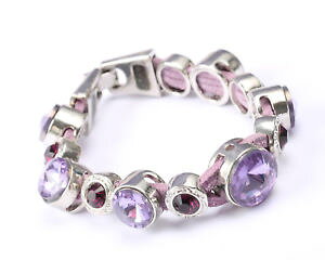 �y���������z�u���X���b�g�@�A�N�Z�T��?�@�g�[���u���X���b�g listingsilver tone, purple leather and purple crystal bracelet