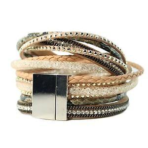 �y���������z�u���X���b�g�@�A�N�Z�T��?�@�u���X���b�g���b�v�u���W�����C���X�g�[���N���X�^���x�[�W��bracelet wrap slake brazilian ethnic rhinestone crystal quality white beige