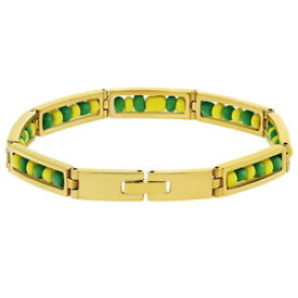 【送料無料】ブレスレット　アクセサリ—　ステンレススチールブレスレットビーズstainless steel orula bracelet green yellow beads babalawo amulet protection 8