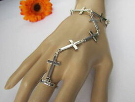 【送料無料】ブレスレット　アクセサリ—　ファッションブレスレットスレーブリングwomen silver metal fashion crosses charm bracelet hand chains slave ring jewelry