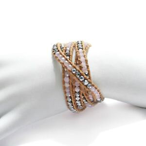 yzuXbg@ANZT?@[YR[cuXbgadjustable leather and rose quartz round beads wrap bracelet