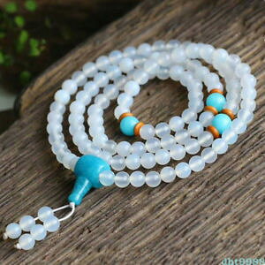 �y���������z�u���X���b�g�@�A�N�Z�T��?�@�r�[�Y�u���X���b�g6mm natural white agate 108 buddhism bead bracelet