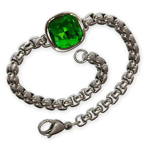 �y���������z�u���X���b�g�@�A�N�Z�T��?�@���F���f�J���[�v���^mujer glieder pulsera acero circonia verde color plata 1821 cm brst023