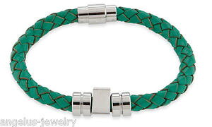 �y���������z�u���X���b�g�@�A�N�Z�T��?�@���U�[�u���X���b�g�X�e�����Xalraune, leather bracelet pointed, green, 19 cm, stainless steel, 104330