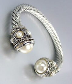 【送料無料】ブレスレット　アクセサリ—　バリシルバードットケーブルエンドヒントカフブレスレットgorgeous chunky balinese silver dots cable pearls end tips cuff bracelet