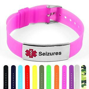 yzuXbg@ANZT?@idtaggedVR[^OiduXbgidtagged silicone medical alert seizures polished steel tag id bracelet