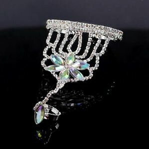 �y���������z�u���X���b�g�@�A�N�Z�T��?�@�����O�X���[�u�`�F�[�����C���X�g�[���u���X���b�gbracelet with ring slave chain hand the bride jewel rhinestone