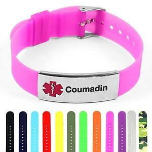 yzuXbg@ANZT?@VR|bVX`[^OuXbgidtagged silicone medical alert coumadin polished steel tag id bracelet