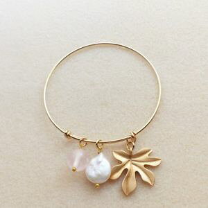 yzuXbg@ANZT?@uXbgS[hg[p[[YNI[c[tg[S[hTebracelet gold tone pearl with rose quartz leaf tone gold satin