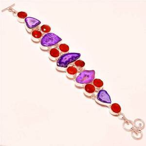 �y���������z�u���X���b�g�@�A�N�Z�T��?�@slice agate druzy with red coral gemstone925bracelet78slice agate druzy with red coral gemstone 925 silver bracelet 78