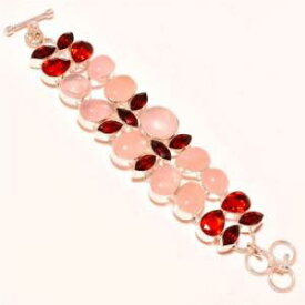 【送料無料】ブレスレット　アクセサリ—　ローズクォーツガーネットシルバーブレスレットrose quartz with garnet gemstone 925 silver bracelet 78