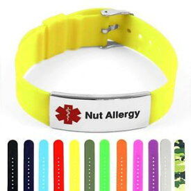 【送料無料】ブレスレット　アクセサリ—　シリコンナットポリッシュスチールタグブレスレットidtagged silicone medical alert nut allergy polished steel tag id bracelet