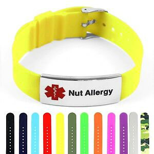 yzuXbg@ANZT?@VRibg|bVX`[^OuXbgidtagged silicone medical alert nut allergy polished steel tag id bracelet