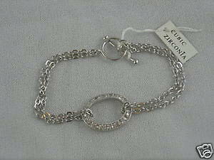 �y���������z�u���X���b�g�@�A�N�Z�T��?�@goldtonecz�_�u���u���X���b�gwhite goldtone oval pave cz double strand bracelet