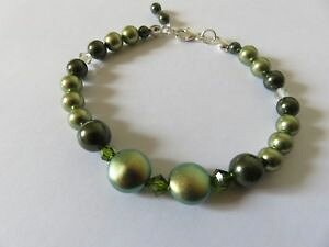 yzuXbg@ANZT?@nhChXtXL[O[p[uXbgX^[OVo[handmade swarovski green pearl amp; crystal bracelet sterling silver