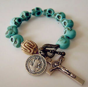 yzuXbg@ANZT?@UIgR`xbgstbenedicthandmade bracelet rosary turquoise skull tibet oxen beads stbenedict cross