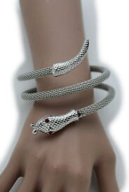 【送料無料】ブレスレット　アクセサリ—　ファッションジュエリープラスサイズブレスレットヘビラップアラウンドwomen silver metal wrist fashion jewelry plus size bracelet snake wrap around