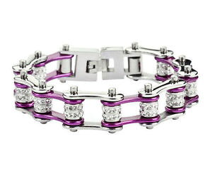 yzuXbg@ANZT?@XeXLfB[oCN`F[uXbgblingwomens stainless steel candy purple double bling bike chain bracelet us seller