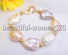 【送料無料】ブレスレット　アクセサリ—　ピンクホワイトバロックパールビーズブレスレットインチz8287 38mm pink white baroque keshi reborn pearl bead bracelet 8inch