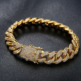 【送料無料】ブレスレット　アクセサリ—　メンズブリングマイアミチェーンリンクkゴールドメッキブレスレットmens iced out bling 12mm miami curb chain link 18k gold plated bracelet 5ct cz