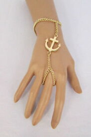 【送料無料】ブレスレット　アクセサリ—　アンカーブレスレットファッションジュエリースレーブリングゴールドwomen anchor charm bracelet hand chain fashion jewelry slave ring gold nautical