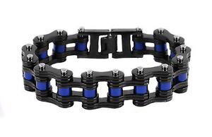 【送料無料】ブレスレット アクセサリ? ドーブルネグロアズールカデナアメリカhombres acero inoxidable doble eslabn negro azul cadena bicicleta pulsera usa