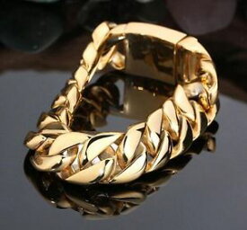 【送料無料】ブレスレット　アクセサリ—　メッキステンレススチールバイカーチェーンブレスレットhigh quality 18k gold stainless steel biker curb chain bracelet men 17mm 86