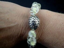 【送料無料】ブレスレット　アクセサリ—　レモンガラスビードクラスターシルバービーズブレスレットwomans soft lemon colored glass bead clusters amp; silver beads 8 bracelet nwot