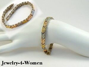 �y���������z�u���X���b�g�@�A�N�Z�T��?�@�u���X���b�g�V�F�u�����g�[���~�N����75 bracelet chevron wings 3 tone magnetic therapy 316l ss 3 micron gold plated