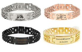 【送料無料】ブレスレット　アクセサリ—　ダブルブレスレット4idステンレスブレスレットid stainless steel bracelet with engraving on request double curb bracelet solid, 4 colors