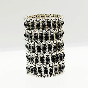 �y���������z�u���X���b�g�@�A�N�Z�T��?�@�N���X�^�����g��pulsera puo 5 hilera plateado elstico cristal negro matrimonio retro ct10