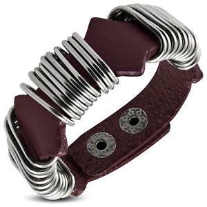 yzuXbg@ANZT?@YuXbguEU[X`[OuEzenseadjustable mens bracelet brown leather and brown with steel rings zr0225