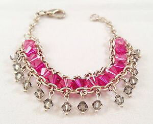 yzuXbg@ANZT?@nhChXtXL[NX^uXbgsNAvO[unusual unique lovely handmade genuine swarovski crystal bracelet pink amp; grey