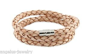 �y���������z�u���X���b�g�@�A�N�Z�T��?�@�u���X���b�galraune, bracelet en cuir riva , nature, 58 cm, acier inoxfermoir magntique