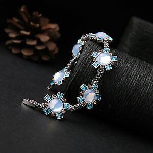 �y���������z�u���X���b�g�@�A�N�Z�T��?�@�A���W�F���g�u���}�[��bracciale argento incisione floreale blu mare cremosa sottile retr ct 5