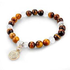 yzuXbg@ANZT?@seminatural stone bracelet semi precious tigers eye and gold plated inset