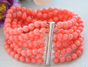 �y���������z�u���X���b�g�@�A�N�Z�T��?�@�s���Naaaa8row 756mmreal 8row 75 6mm round pink coral bead bracelet magnet aaaa
