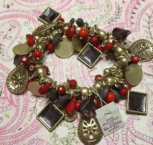 yzuXbg@ANZT?@\tBAp[vbh}bgS[hNX^r[YuXbgXgb`lia sophia purple red matte gold crystal bead charm stretch bracelet nwt