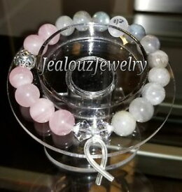 【送料無料】ブレスレット　アクセサリ—　リボンローズクォーツブレスレットsterling silver breast cancer ribbon rose quartz labradorite gemstone bracelet