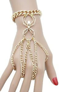 �y���������z�u���X���b�g�@�A�N�Z�T��?�@3women gold metal hand chain fashion jewelry 3 finger slave ring