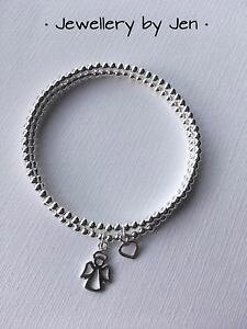 �y���������z�u���X���b�g�@�A�N�Z�T��?�@�X�^�[�����O�V���o�[�r�[�Y�G���W�F���X�g���b�`�u���X���b�g�Z�b�g�n�[�g�n���h���C�hsterling silver beaded stretch bracelet set of 2 angel amp; heart handmade