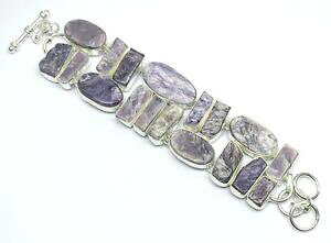 �y���������z�u���X���b�g�@�A�N�Z�T��?�@�V���o�[�u���X���b�g listing56 gms natural charoite rough gemstone mind blowing silver bracelet m153