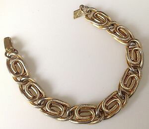 �y���������z�u���X���b�g�@�A�N�Z�T��?�@�S�[���h�J���[�r���e�[�W�u���X���b�g�����N�A�[���f�R�G���{�Xgold colour vintage bracelet signed link engraved deco embossed139
