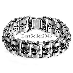 yzuXbg@ANZT?@EtwbhI[goCN`F[XeXuXbgmen heavy wide wolf head biker motorcycle link chain stainless steel bracelet