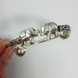 �y���������z�u���X���b�g�@�A�N�Z�T��?�@�V���o�[�G���t�@���g�u���X���b�g�g���C�o���J�t���B���e�[�W�f�U�C��silver sterling 925 elephant bracelet artisan tribal cuff vintage charm design